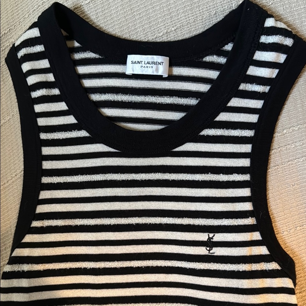 Saint Laurent Black and White Striped Tank Top